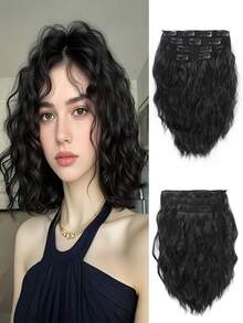 Clip In Hair Extensions 4 PCS/Set 12 Inch Short Water Wave Hair Extension For Women Heat-ResistantSynthetic Hair Extensions Hairpieces