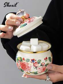 shoxil 1 件陶瓷瓶、罐和盒子，带盖调味罐，用于盛放盐、糖和调味品，储物罐和瓶，厨房香料展示盒，厨房储物罐和瓶，花鸟图案，适用于厨房储物、家庭整理、返校季和女孩 - 彩色 - 查看 6