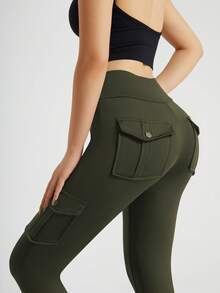 Women's Cargo-Style Yoga Sports Pants - Multi-Pocket Design, Figure-Flattering, Suitable For Sports, Fitness & Leisure - xanh quân đội - Xem 6