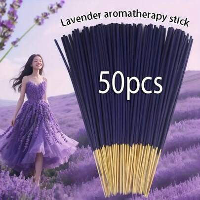 50 Natural Lavender Incense Sticks- Wooden Material, Summer Fragrance, Suitable Home, Yoga Studio, Tea Room, And Meditation, Holiday Series (Easter, , Thanksgiving, 'S Day)- Featherless