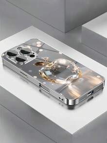 Semplice custodia per telefono in argento con motivo a mela, design a curva sfumata, custodia in vetro ad alta definizione, antiurto, unisex, adatta per Apple 17/16 Promax / 15 Pro / 14 Promax / 13 Promax / 16 Pro / 15 Promax / 12 Promax / 11 / XSMAX / 7 Plus, custodie per Apple 13