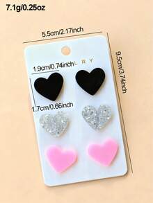 3 Pairs/Set Fashionable Cute Leopard Print Heart Shaped Earrings Set, Gift For Girls - Multicolor - View 5