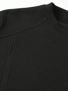 Áo thun nam dài tay cổ tròn màu đen, chất liệu dệt kim gân nổi, thoải mái, dáng rộng, có thể mặc riêng hoặc phối lớp, phong cách tối giản thường ngày, có thể giặt máy, phù hợp cho đi làm hàng ngày, phong cách cổ điển. - màu đen - Xem 7