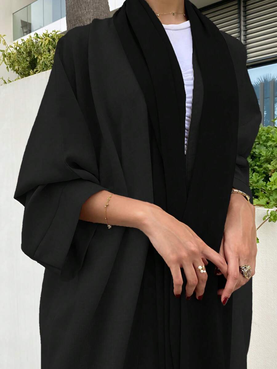 1pc Elegant Casual Simple Abaya, Arabic Dubai Fashion Open Cardigan Long Robe, Suitable For Daily Wear And Gatherings, Without Headscarf Spring Black - Black - View 1
