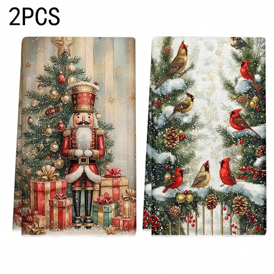 2 pièces/100 pièces Figurines de casse-noisette de Noël et serviettes à motif sapin de Noël, convenant pour salles à manger, cuisines, salles de bain, décoration quotidienne, fête familiale quotidienne, décoration de la maison et articles ménagers aux couleurs vives. Peut être offert en cadeau.