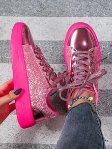 Giày trượt ván lấp lánh đế màu hồng cánh sen, thời trang và rực rỡ, giày thể thao thường ngày đa năng dành cho nữ, thích hợp cho tiệc Giáng sinh, biểu diễn, đi làm và hẹn hò - Hồng - Xem 4