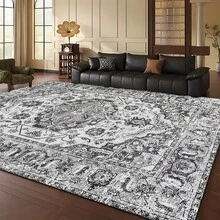 1pc High-Grade Gray - Classic - Geometric Floral Striped Bohemian Area Rug, Soft Faux Wool Rectangular Rug In European And American Style, Machine Washable, Suitable For Living Room, Bedroom, Entryway, Bathroom, Hallway, Patio, Kitchen, Indoor Outdoor, All Season Large Size Mat, Home Decor - Multicolor - View 8
