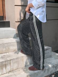 Soltrb Women Loose Fit Leopard Print Hiphop Pants - Dark Grey - View 4