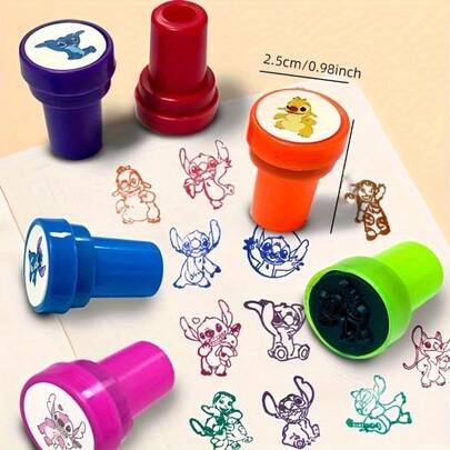 12 pièces Autocollants en plastique thème Stitch, couleurs mélangées, kit d'artisanat DIY convenant pour le scrapbooking, les cadeaux d'anniversaire et de fête, les artisanats de dessins animés