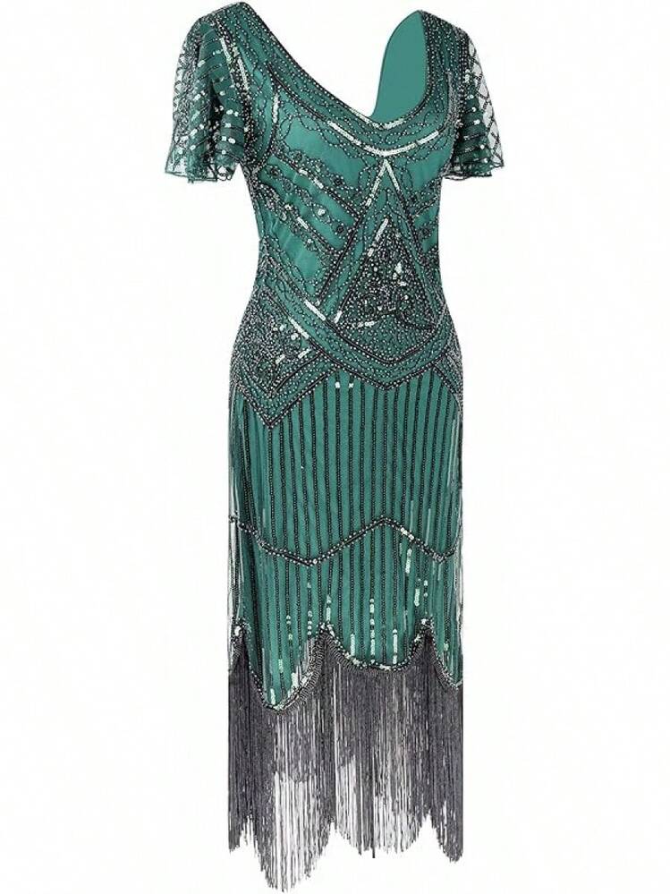 FUNDAISY Women Halter Sequins Tassel 1920s Flapper Inspired Party Dance  Dress With 20s Gatsby Accessories Set | SHEIN USA