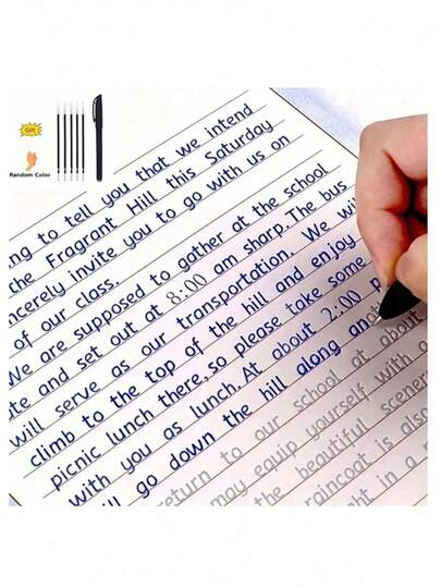 1 Cuaderno de caligrafía en estilo Hengshui para practicar y trazar caligrafía inglesa con ranuras (incluye 1 bolígrafo + 5 recambios + agarre de bolígrafo), cuaderno de práctica de caligrafía con fuentes hermosas, útiles escolares, artículos esenciales para la escuela, regalos navideños, rellenos de calcetines navideños