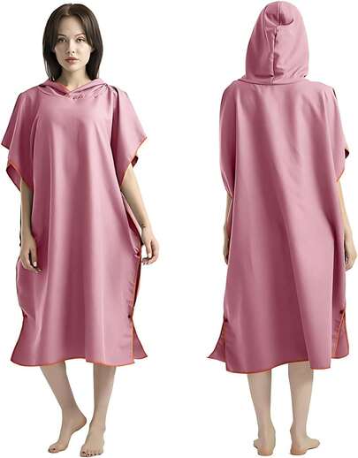 Poncho de Surf Con Capucha de Microfibra - Toalla De Playa Absorbente De 110 X 80cm, Para Cambiarse Para Mujeres y Hombres en Playa y Natación - Rosa