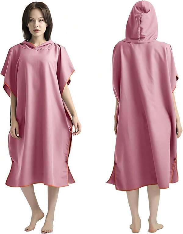 Poncho de Surf Con Capucha de Microfibra - Toalla De Playa Absorbente De 110 X 80cm, Para Cambiarse Para Mujeres y Hombres en Playa y Natación - Rosa