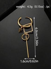 1pc Men's Unique Geometric Design Long Earring - Silver - View 6