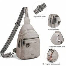 Sling Bag For Women Men Vegan Leather Crossbody Bags Fanny Pack Purse Backpack Over Shoulder Bag Travel Anti Theft,Vacation Essentials&Back-To-School Essentials - 淺灰色 - 查看 7