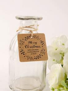 10/20/50张定制圣诞礼物标签，5厘米/6厘米方形牛皮纸卡片，可定制文字，花环图案，花卉图案，服装礼品卡，适用于节日礼物装饰标签、鲜花装饰标签、瓶子装饰标签、甜点包装装饰标签，也适用于节日礼物、节日装饰、送给孩子、女儿、父亲、母亲、祖父母、家人和情侣的礼物。 - 白色 - 查看 4