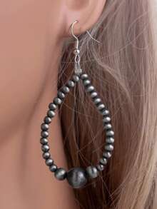 1 Pair Of Vintage Beaded Teardrop Alloy Women's Earrings, Suitable For Travel Parties And Daily Accessories - 槍灰色 - 查看 3