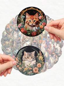 50 pegatinas de gatitos de dibujos animados, no repetitivas, autoadhesivas, para botellas de agua, suministros de oficina, escritorios de computadora, estanterías, cuadernos, bicicletas, patinetas, guitarras, decoración. Uso único, perfectas para regalos a amigos y suministros para fiestas. - Multicolor - Ver 7