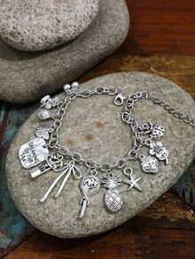 1pc Personalized Letter, Heart, Charm Bracelet Women Valentines DS3M - 古董銀 2 - 查看 3