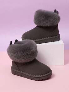 时尚休闲儿童雪地靴，适合幼儿/小孩/大童，保暖内衬，适合男孩和女孩 - 灰色 - 查看 2
