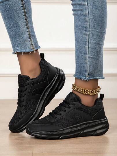 Neue leichte Damen Sneaker in Große Größen, Damen atmungsaktive Mesh Freizeitschuhe, Damen komplett schwarze Arbeitsschuhe, Damen Laufschuhe, Damen Schnürschuhe mit runder Zehenkappe in Schwarz, Damen Straßenlaufschuhe, Damen Plateau Chunky Sneaker, Herren Freizeitschuhe, Herren Laufschuhe, Herren atmungsaktive Sportschuhe, Herren Arbeitsschuhe, Unisex Reise Modeschuhe, Damen schwarze Schuhe