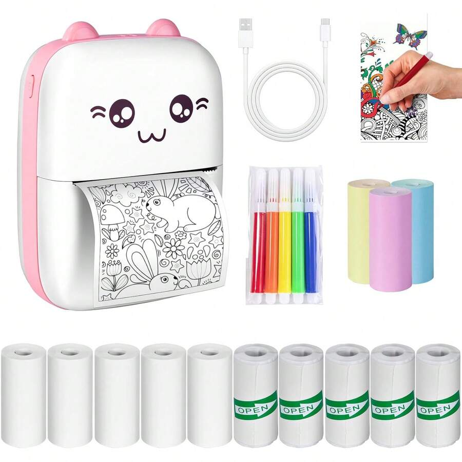 Lostrain Impresora Termica, Impresora Portátil Instantánea con 14 Rollos de Papel,Printer Instantánea sin Tinta para iOS y Android,para Etiquetas/Notas/Tareas Escolares/Fotos - 1 - Ver 1