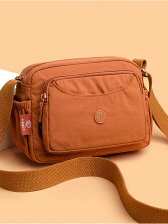 1pc New Fashion Solid Color Nylon Material Large Capacity Zipper Closure Multi-Color Optional Durable Adjustable Shoulder Strap Casual Backpack, Suitable For Daily Commute, Work, Business, Cycling, Walking, Carrying Kids