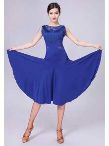 2025 New Model Ballroom Dance Dresses For Women Fringed Lace Back Salsa Latin Dance Dress With Shorts (5 Colors) - 寶藍色 - 查看 4