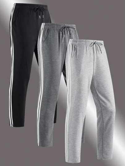 Men's Sweatpants Men's Straight-Leg Sweatpants This Classic Gray Men's Sweatpants Feature Alternating Thick And Thin Side Stripes, Blending Versatility With A Fashionable Edge. Top Gift Picks For Husbands/Boyfriends This Fall And Winter.
