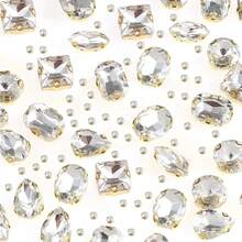 240pcs Large Sew-On Rhinestones, Transparent Glass Crystal Gems, Diamond Stones, Metal Claw Setting, Mixed Shape Claw Setting, Suitable For Jewelry, Clothing, Shoes, Costumes, Etc.