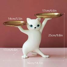 Resin Cat Decorative Tray Figurine Enchanting Dancing Funny Statue For Home Bedroom Office Entrance Table Decor Sculpture For Candy Snacks Key Gadgets Storage Gray