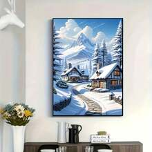 新款冬季雪景、雪山、松树图案 DIY 钻石画艺术套件、钻石画套装及配件、亚克力圆形钻石马赛克艺术、多种尺寸可选 [30x40cm/11.8x15.75in] [40x60cm/15.75x23.64in]，适合母亲节、父亲节、劳动节、圣诞节、万圣节、情人节、节日墙艺 [不含画框] - 彩色 - 查看 5