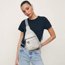 Sling Bag For Women Men Vegan Leather Crossbody Bags Fanny Pack Purse Backpack Over Shoulder Bag Travel Anti Theft,Vacation Essentials&Back-To-School Essentials - 淺灰色 - 查看 2