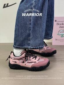 Nuevos zapatos deportivos casuales para mujer de la serie Warrior 2025 Otoño, de cordones dobles y parte superior baja, color rosa, transpirables, suela blanda, ligeros, duraderos, adecuados para correr al aire libre, uso estudiantil en el campus y desplazamientos diarios