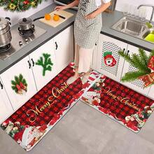 1/2/3 Pcs Thickened 0.47 Inch/1.2 Cm Buffalo Plaid Christmas Red Kitchen Floor Mat, Christmas Tree Winter Floor Mat, Machine Washable Polyester Carpet, Suitable For Holiday Party Decoration - Multicolor - View 7