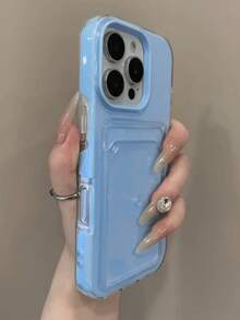 2-In-1 Candy Color Card Slot Phone Case, Compatible With IPhone Air/17/17 Pro/17 Pro Max/16/15/14/13/12/11 Pro Max/16 Plus, Minimalist Shock-Proof Transparent Soft Shell - Sky Blue - View 5