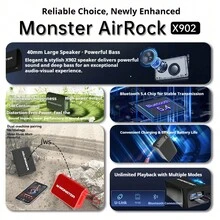 Monster Altavoz Bluetooth portátil y resistente al agua Monster AirRock X902 para acampada y ciclismo (empaque en chino)