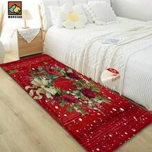 1pc Christmas Rose Pattern Bathroom Anti-Slip Mat, Made Of Artificial Cashmere With Plush Decoration, Is Suitable For Bathrooms, Doorways, Kitchens And Other Occasions. It Can Be Machine Washed, Is A Holiday Decoration And Can Be Given As A Gift