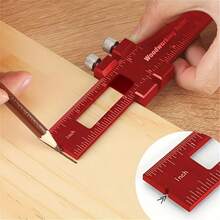 3-Piece Precision Carpentry Pocket Ruler With Sliding Stop - Aluminum T-Track Ruler, 6.3"/7.9"/11.8", Dual Imperial And Imperial Measuring Tools For DIY And Professional Carpentry, Lightweight Rectangular Centerpoint Line Marker For Wood Measuring And Marking - 紅色 - 查看 5