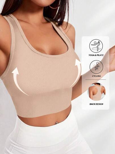 Yefecy Solid Ribbed Knit Yoga Sports Bra,Shockproof Gathering No Steel Ring BH Women, Activewear