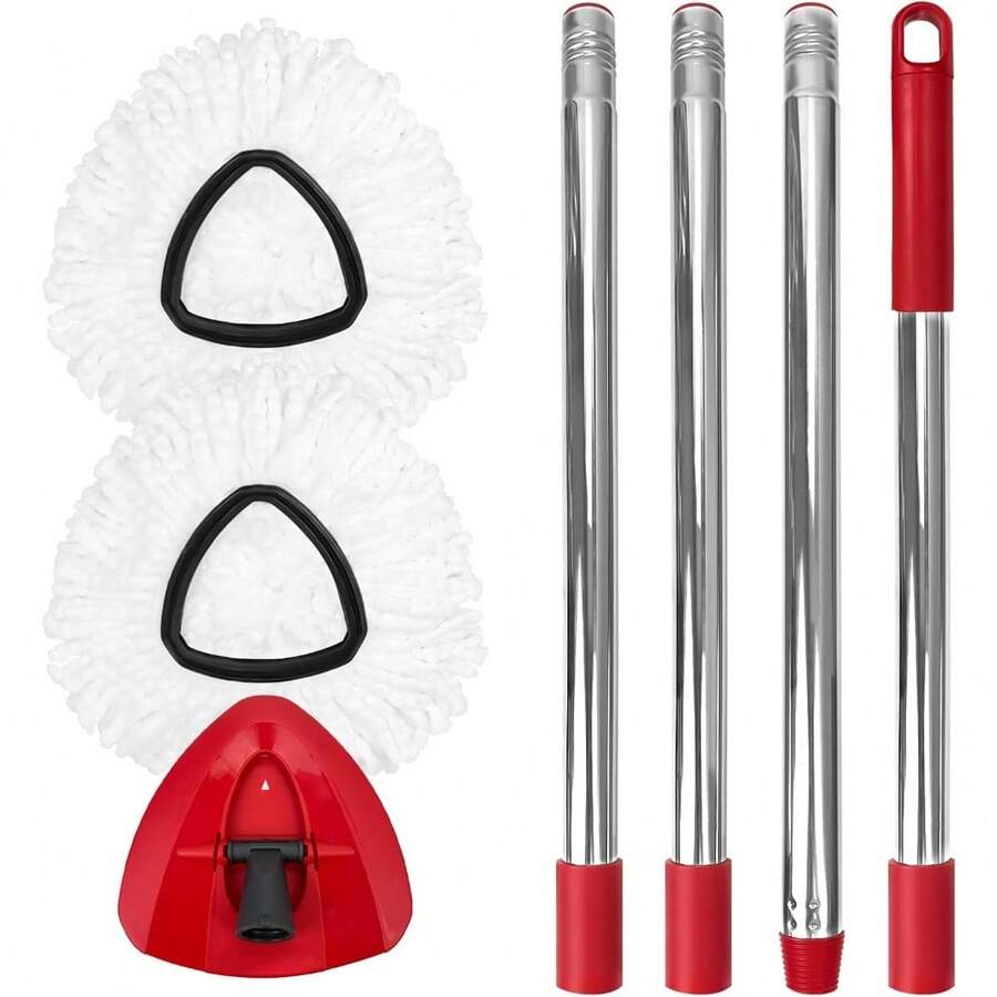 4-Pack High-Performance Spin Mop Replacement Heads – 40% More Absorbent Microfiber Pads For 1-Tank Mop Systems - 2 Heads+1 Handle+1 Base - View 1