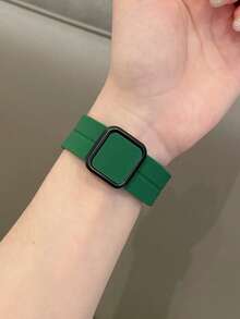 磁吸硅胶表带，适用于 42mm、38mm、40mm、41mm、44mm、45mm、46mm、49mm 表盘尺寸，时尚智能手表替换表带，兼容 Series Ultra2、Ultra SE2、SE 11、10、9、8、7、6、5、4、3、2、1 等型号，男女通用，学生返校季理想礼物 - 綠色 - 查看 4