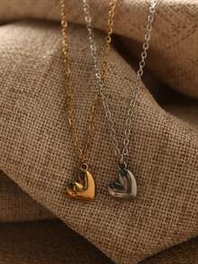 1pc 40+5cm 18K Gold Plated Heart Necklace Gold/Silver Wedding Jewelry Dainty Love Pendant Necklaces For Women Valentine's Day Gift - Heart - View 5