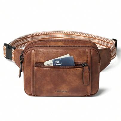 LATMAP 3L Triple Zip Fanny Packs Belt Bag For Women Men Crossbody Waist Pack Sling Chest Bum Travel Bag Purse Faux Leather Fashion,Vacation Essentials&Back-To-School Essentials