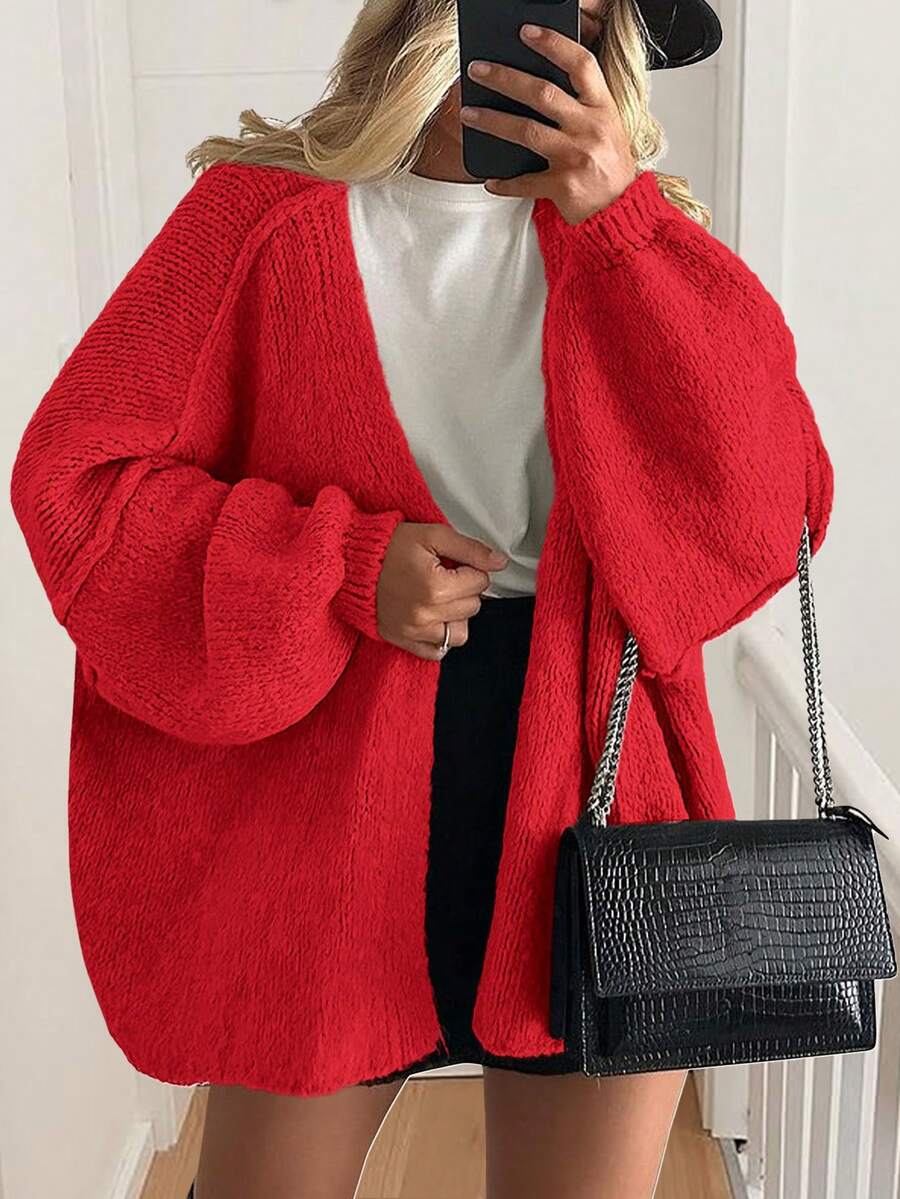 Women's Oversized Cardigan Fall Long Lantern Sleeve Knit Cardigan Lightweight - Đỏ - Xem 1