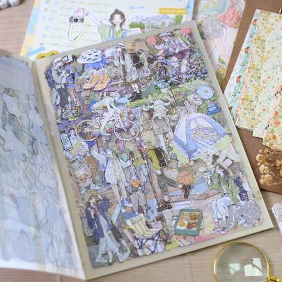 20sheets PET Junk Journal Sticker Set With Film Cut, Large Size Sticker Book Suitable For DIY Diary Scrapbook, Greeting Card, Mobile Phone Case Decoration, Gift Packaging Sticker Holiday Decorations Christmas Halloween Valentine's Day