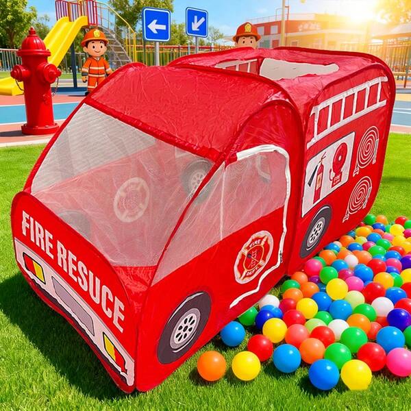 Large Size Dual-Ladder Fire Truck Children's Tent, Indoor & Outdoor Fire Truck Theme Playhouse, Kids Role Play Themed Tent, Suitable For Boys & Girls, Best Birthday & Holiday Gift, Imaginative Role-Playing Game