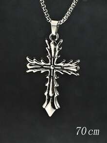 1pc European & American Style Thorny Cross Necklace, Personalized Punk Cross Pendant Long Necklace Accessory