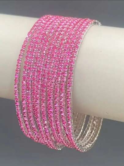 Set de 10 piezas de pulseras elásticas de cristal rosa, pulseras rosas estilo Y2K para fiesta, boda, accesorios de novia