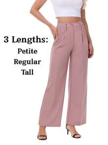 Women's Petite/Regular/Tall 3 Lengths Wrinkle-Free Flowy Office Dress Pants Slacks Breathable Workout Casual Wide Leg Stretchy High Waist Business Trousers - Hồng - Xem 11